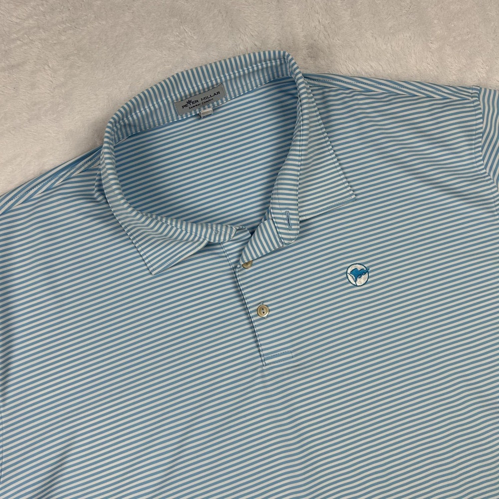 Peter Millar Polo Shirt Mens 2XL Blue Striped Short Sleeve Summer Comfort